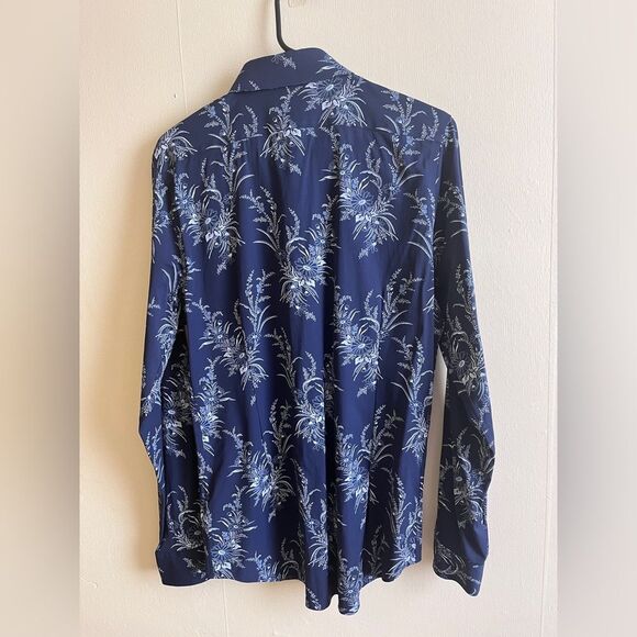 Express Navy Blue Floral Long Sleeve Shirt Stretch Extra Slim Sz M 15 - 15 1/2 - Picture 8 of 8